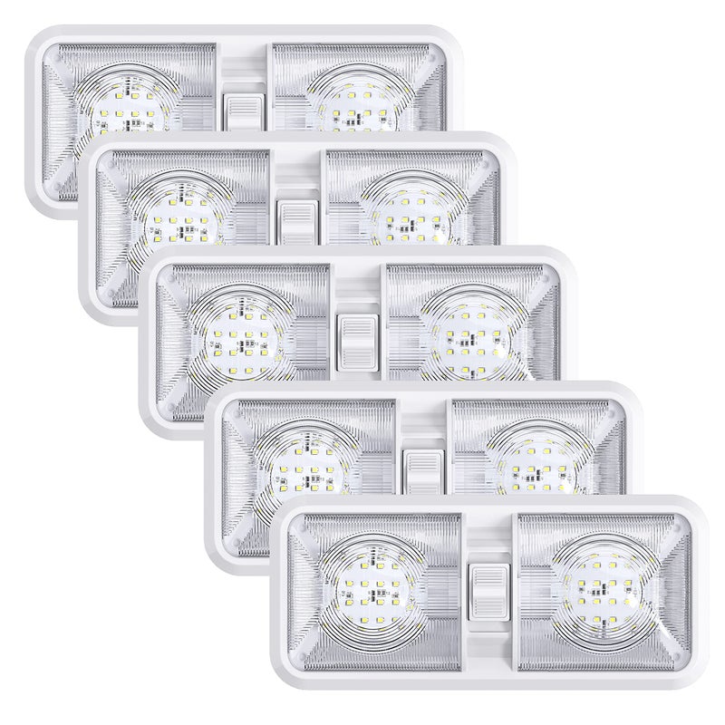 Leisure LED 5 Pack RV LED Ceiling Double Dome Light Fixture with ON/Off Switch Interior Lighting for Car/RV/Trailer/Camper/Boat DC 12V Cool White 6000-6500K 48X2835SMD (Cool White 6000-6500K, 5) - Image 1
